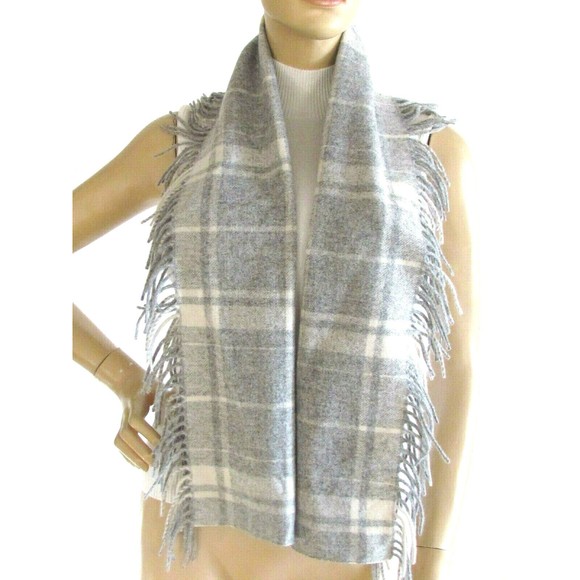 Women's Scarves Wool Designer Banana Republic Grey/Ivory Check Fringe Scarf - Picture 1 of 7